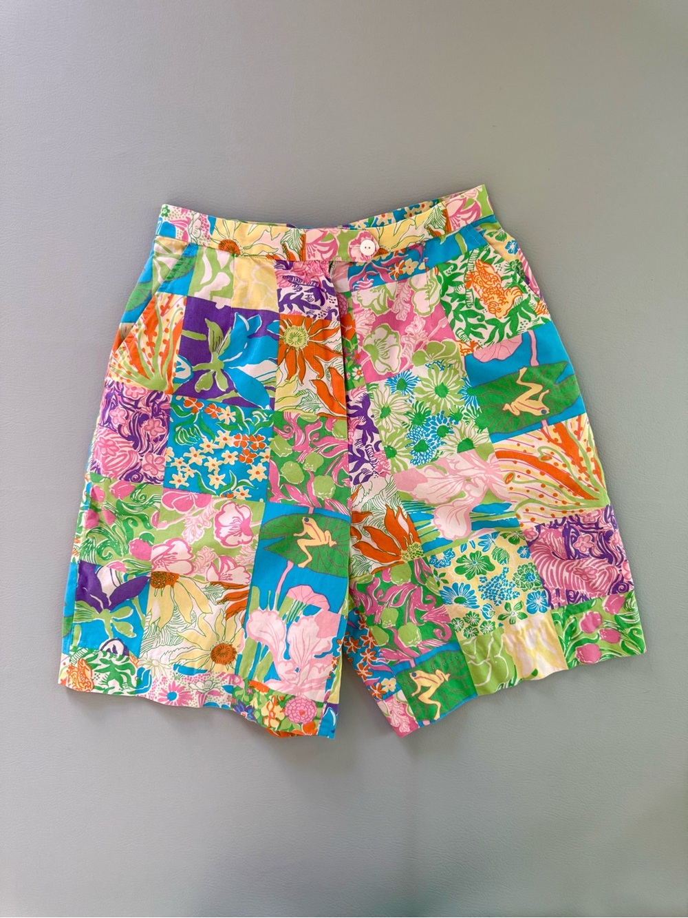 Vintage Lilly Pulitzer Patchwork High Rise Bermuda Shorts Floral Frogs no size